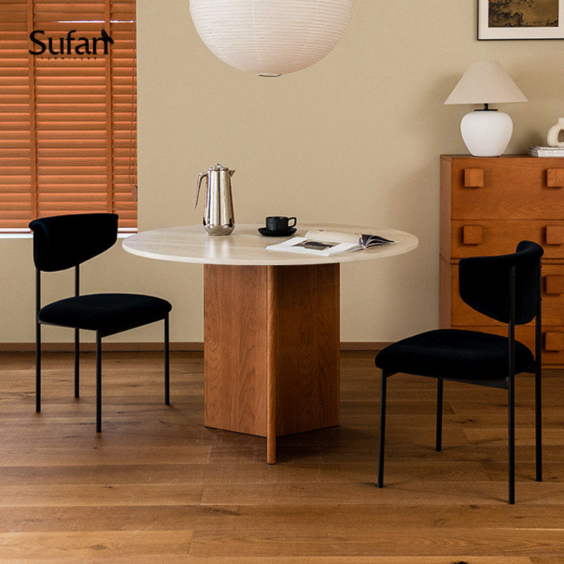 舒梵赤白餐桌/洞石岩板餐桌防划防烫防渗色/圆桌,住宅家具,岩板餐桌,淘宝优惠券,粉丝福利购,淘宝优惠卷