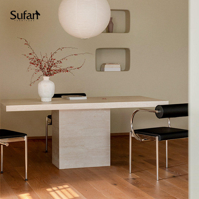 舒梵千山桌/洞石岩板餐桌耐造防渗透/中古风格/设计师餐桌,住宅家具,岩板餐桌,淘宝优惠券,粉丝福利购,淘宝优惠卷