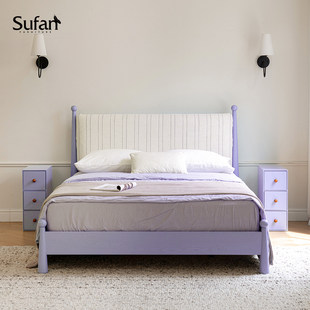 舒梵新色香芋紫伊卡床/皮床秒变布床四季通用民宿实木皮艺床