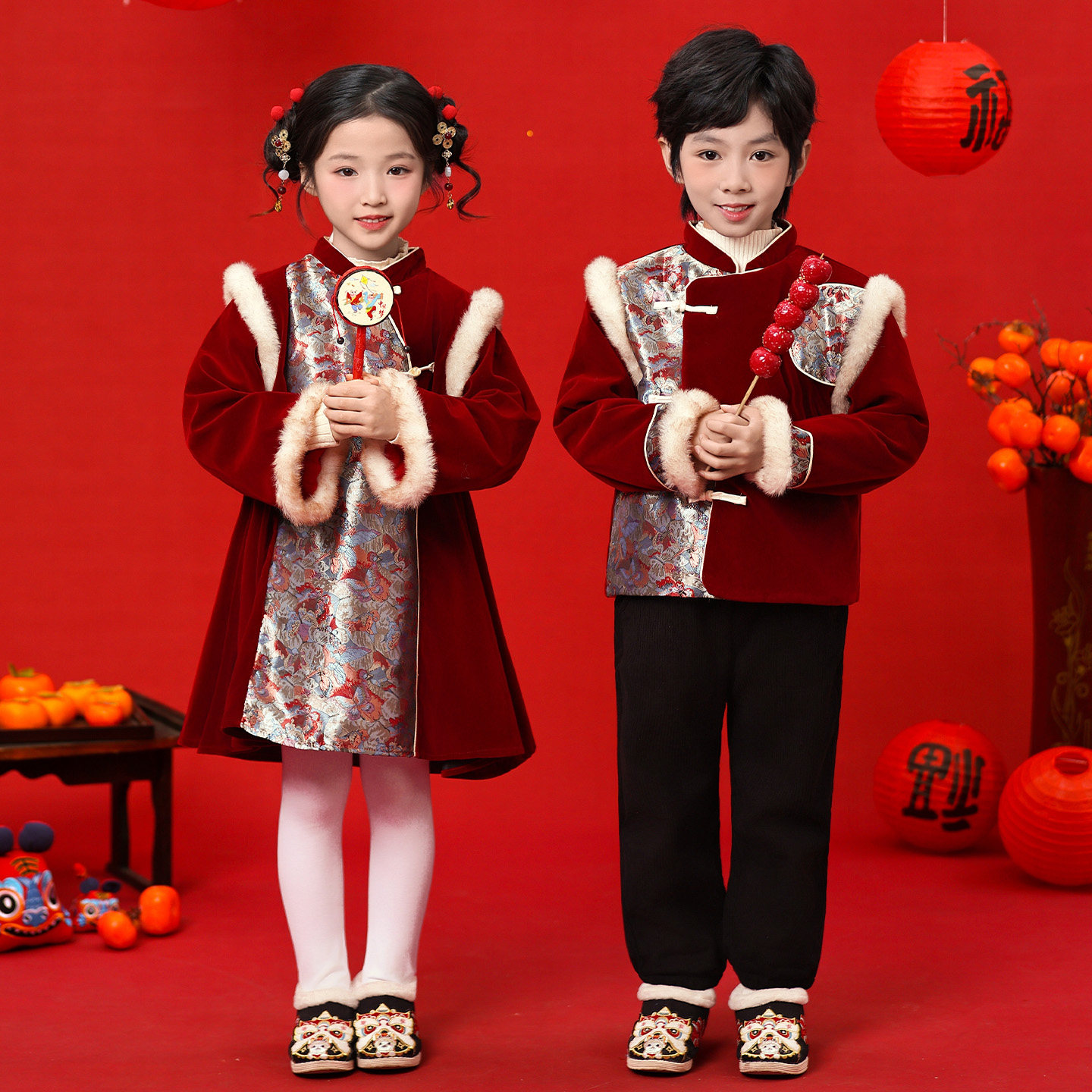 拜年服男童冬季加厚儿童过年喜庆衣服女童唐装幼儿园中国风新年装