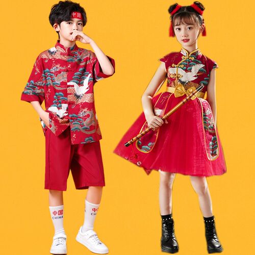 六一中国小梦娃舞蹈服装男女童幼儿园演出服喜庆打鼓开门红表演服