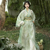 腰封日常中国风春夏款 兮织锦井天2024新款 汉服女直裾绿色改良长衫