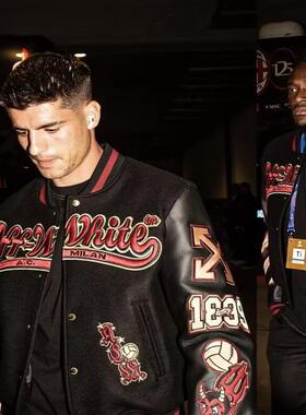 OW联名AC美式复古宽松刺绣棒球服男款机车赛车服夹克情侣飞行外套