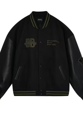 美式黑色棒球服男春秋潮牌休闲百搭街头潮流宽松运动夹克外套