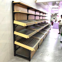 钱大妈生鲜超市蔬菜水果多层货架不锈钢钢木结合果蔬展示架靠墙架