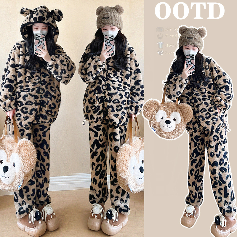 孕贵人冬季卡通可爱连帽睡衣套装