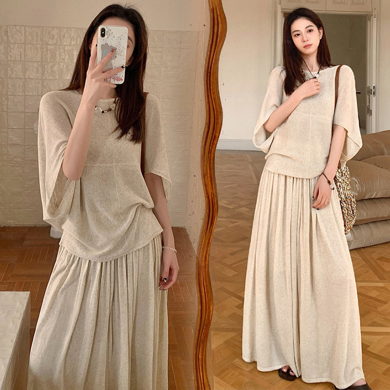 2026夏季孕妇亚麻天丝慵懒针织衫上衣女气质半身长裙两件套