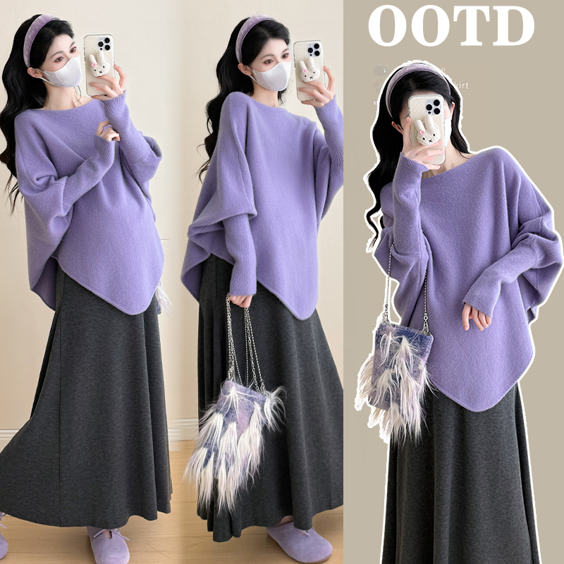 羊毛慵懒风加厚斗篷孕妇套装鱼尾