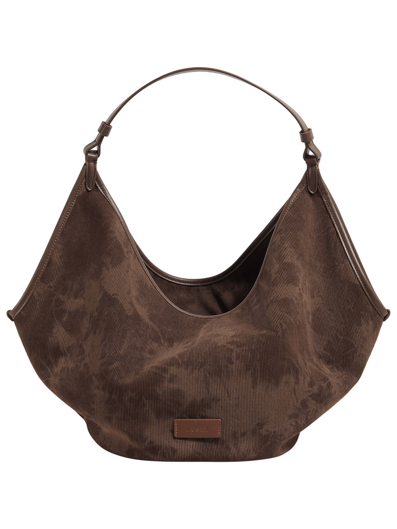 Brown shoulder handbag on a white background