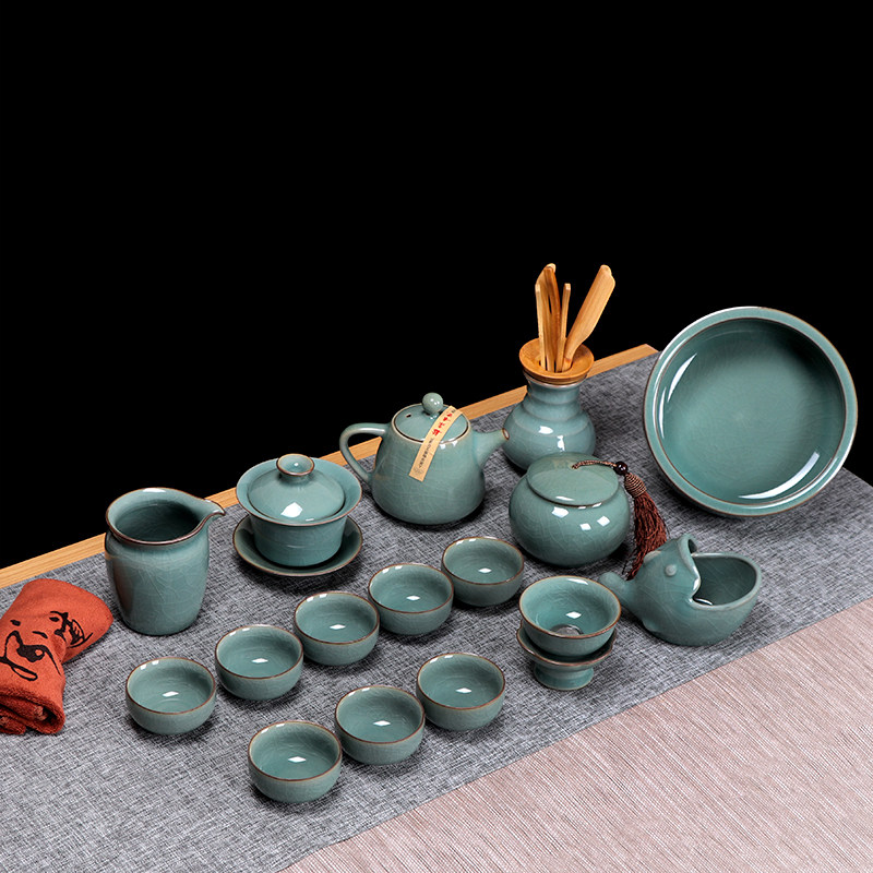 御茗青瓷整套高档功夫茶具陶瓷手工哥窑开片冰裂茶具套装家用送礼