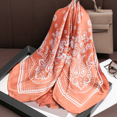 70小方巾围脖仿真丝装 饰领巾黑色丝巾女夏季 腰果花百搭防晒多用途