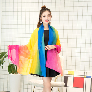 2025春夏雪纺薄丝巾渐变色女纱巾秋冬百搭防晒围巾披肩超大沙滩巾