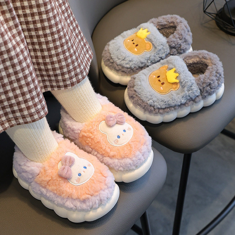 儿童棉拖鞋冬季包跟男女童室内防