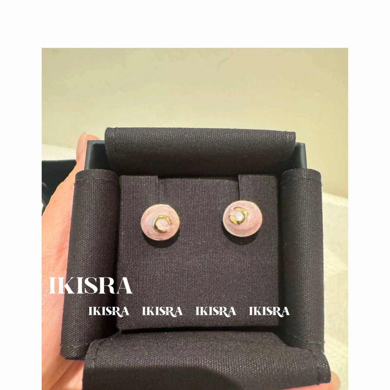 26C粉紫色纽扣耳钉925银耳针