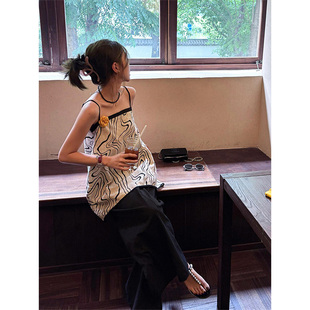 Gardenia 设计款线条印花无袖吊带背心女装宽松休闲显瘦百搭上衣
