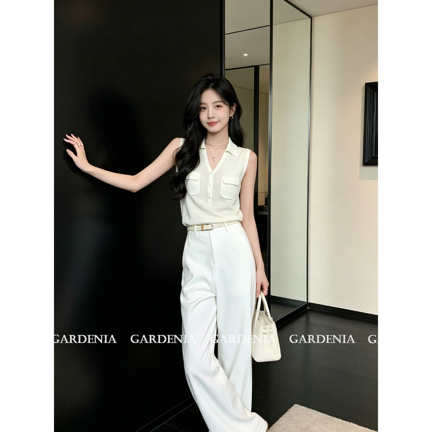 Gardenia 气质简约高级感口袋polo领针织衫女时尚百搭高级感背心