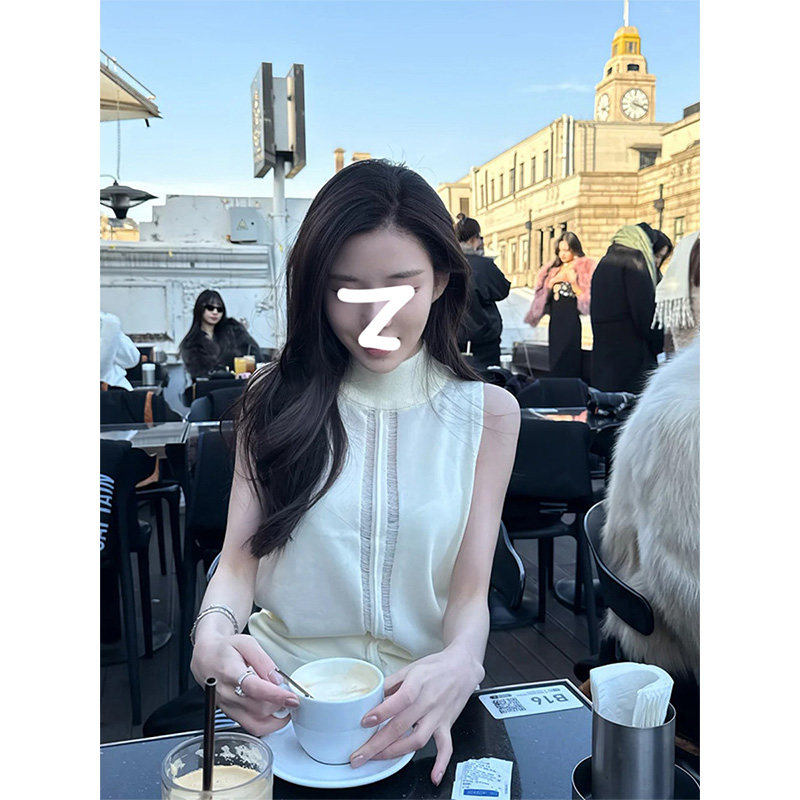 Gardenia 法式小高领镂空无袖针织背心女夏气质女人显瘦内搭上衣