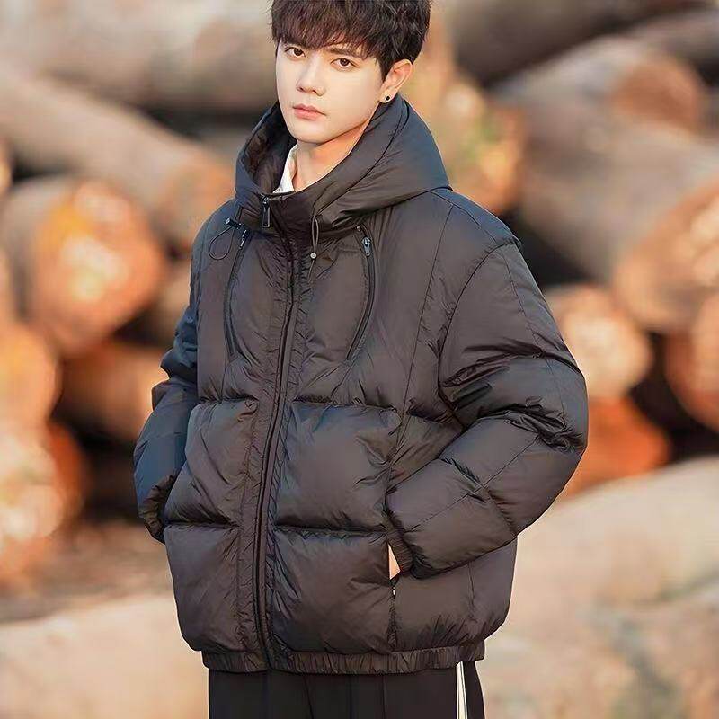 青少年高中学生潮牌羽绒服2026年冬季男士短款连帽宽松白鸭绒外套