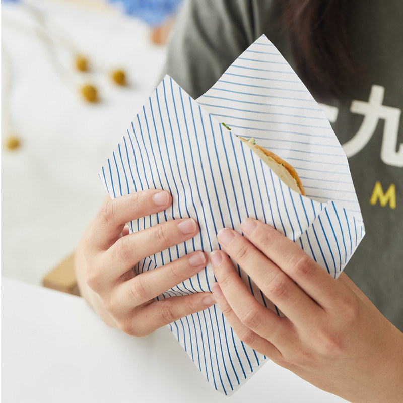 韩国网红INS蓝色条纹食品级三角袋薯条垫纸油炸小吃防油袋17*17cm