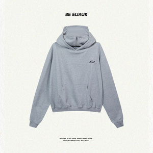 Be Eliauk 美式潮流小众复古运动风连帽卫衣男秋宽松重磅纯色上衣