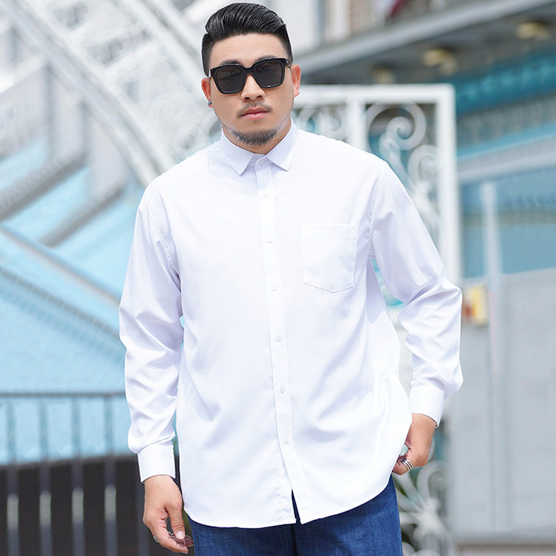 男士大码长袖衬衫胖子加肥加大号宽松职业装白色商务短袖黑色衬衣