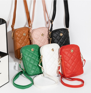 韩版百搭简约挎包竖款手机包单肩包斜挎包小方包纯色单色黑色红褐