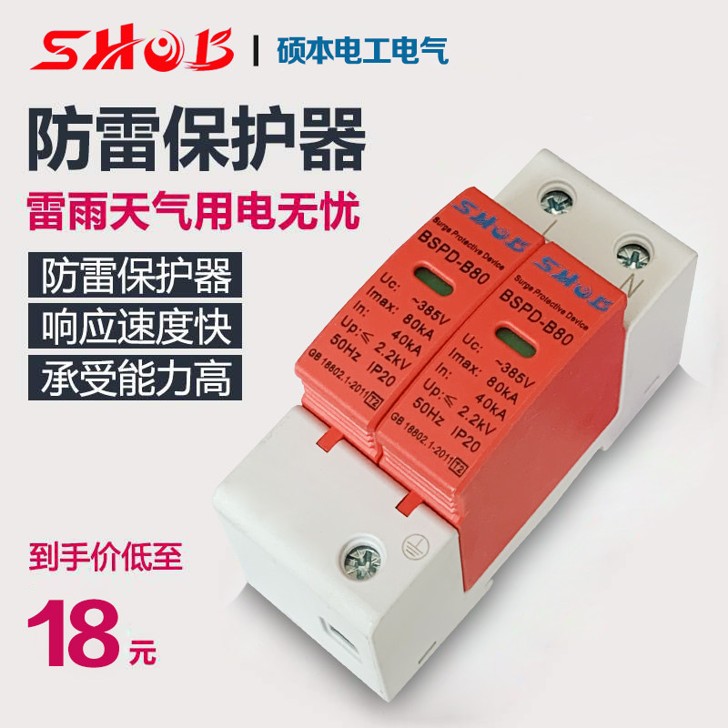 浪涌防雷保护器家用2P 220V避雷器电涌保护器20 40 60KA80KA正品