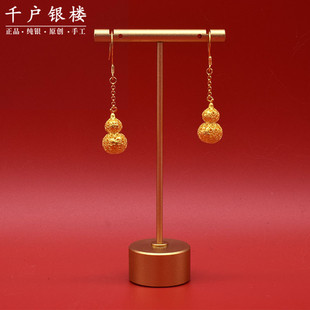 999纯银福禄耳环足银葫芦耳坠古风耳饰花丝手工银饰品送女友礼品