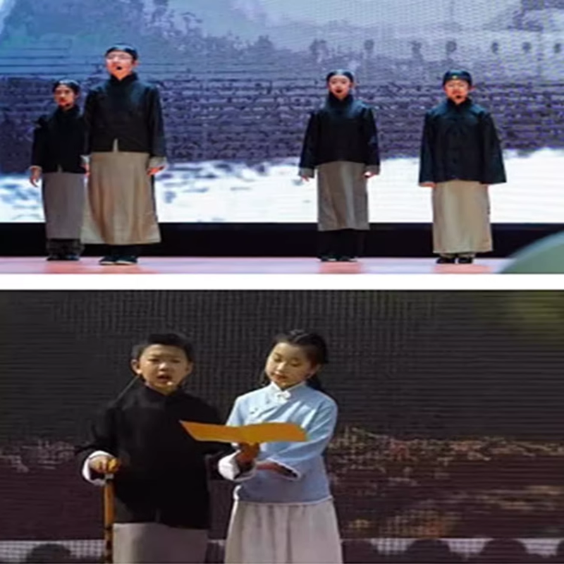 民国学生服长袍马褂儿童清朝古装长衫演出服如愿情景剧朗诵表演服