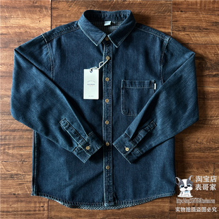 复古风纯色休闲古着上衣 新款 重磅宽松牛仔衬衫 翻领外套潮男春季