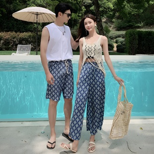 四件套小胸聚拢花色海边度假情侣款 新款 情侣泳衣女比基尼分体裙式