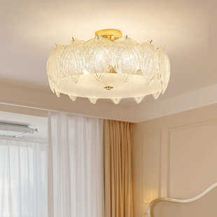 奶油风轻奢吸顶灯法式 主卧室书房灯现代简约温馨房间玻璃水晶灯具