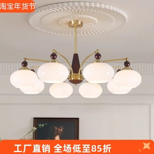 客厅酒店包间吊灯中古风灯美式复古柿子玻璃新款餐厅书房卧室灯具