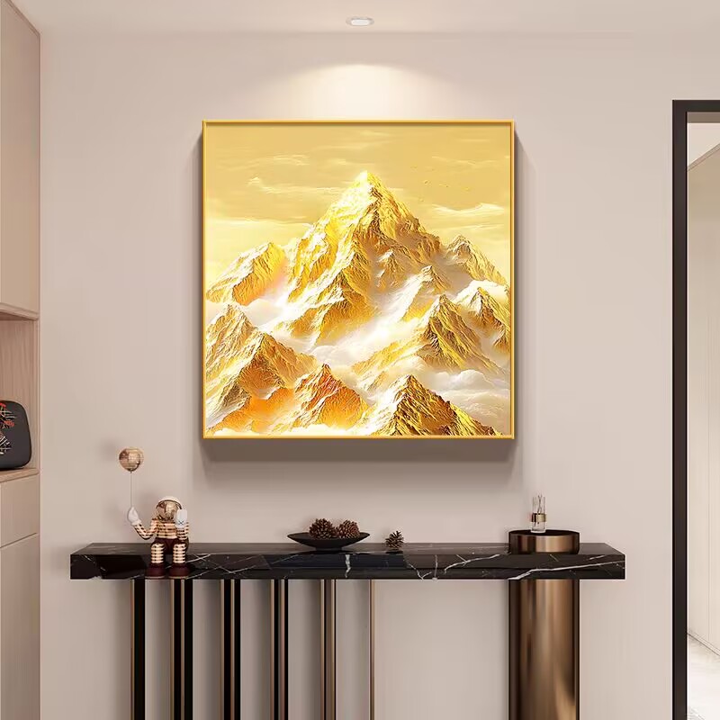 金山画靠山图客厅装饰画现代简约入户门玄关挂画高级感方形餐厅画图片