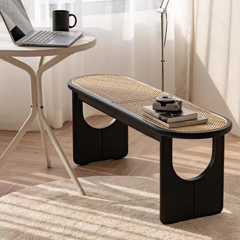 中古风实木长条凳日式餐厅藤编长凳家用餐桌餐椅门口换鞋凳床尾凳