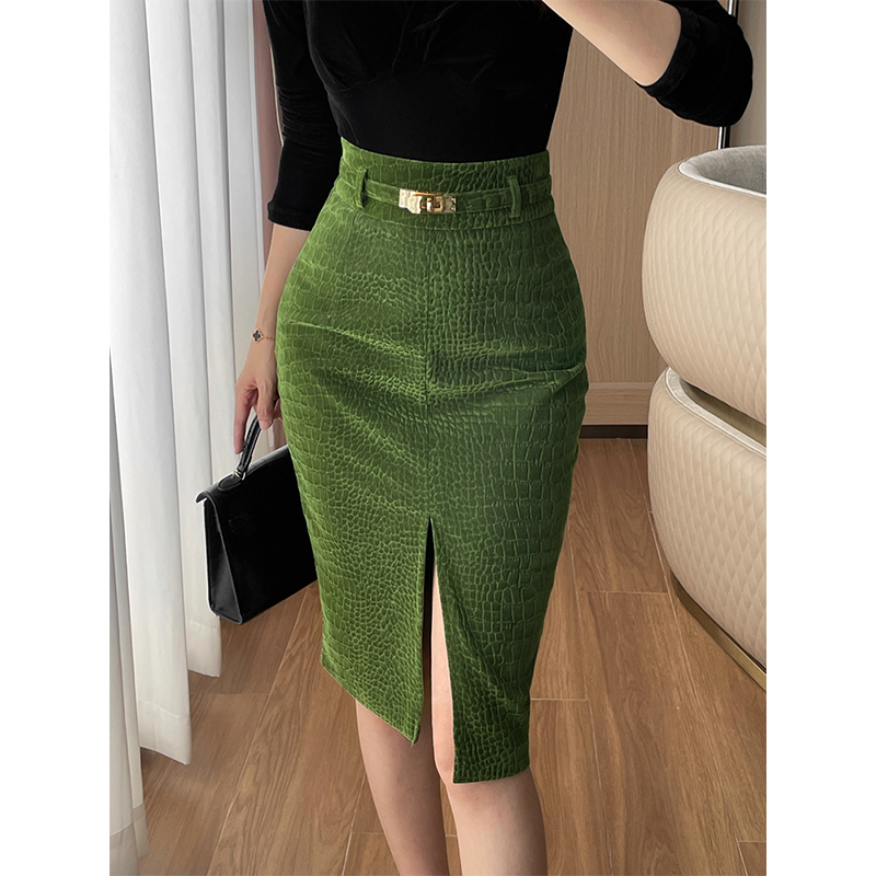 高级感绿色摩登丝绒加厚半身裙