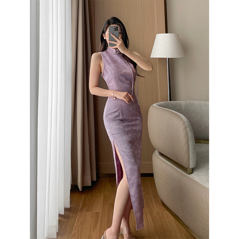 新中式复古缎面旗袍连衣裙