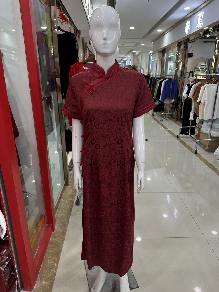 长款真丝旗袍婚宴送考日常短袖