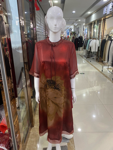 夏季新款时尚真丝连衣裙婚礼妈妈礼服红色香云纱喜婆婆婚宴装