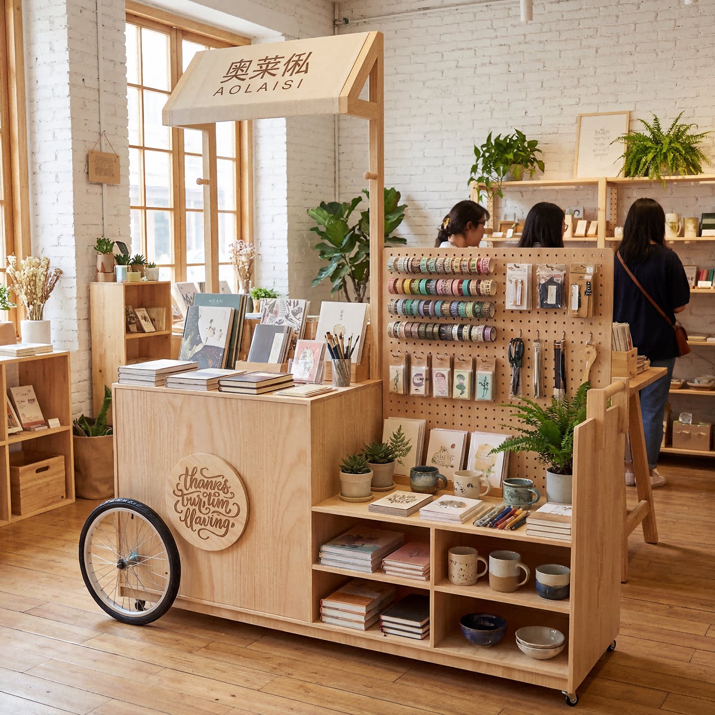 桦木陈列展示架复古风景区展示台摊位架非遗文化多功能产品展示柜