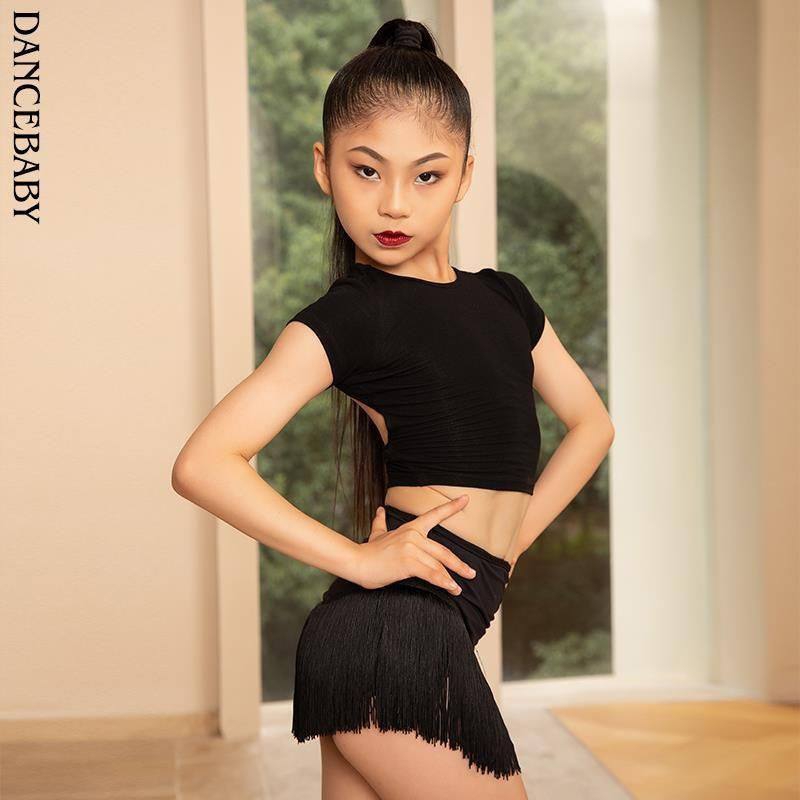 Dancebaby林意涵同款拉丁舞2024新款国标舞儿童露背短上衣