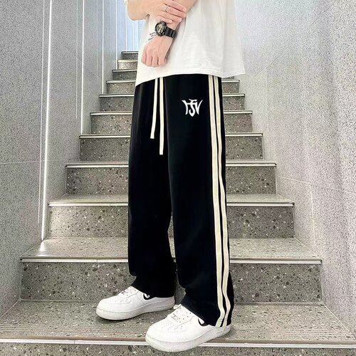 运动裤子男春夏季港风潮流百搭直筒学生卫裤美式侧边条纹阔腿长裤