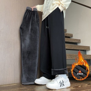 青少年潮流百搭宽松阔脚长裤 秋冬季 休闲直筒棉裤 男士 加绒运动卫裤