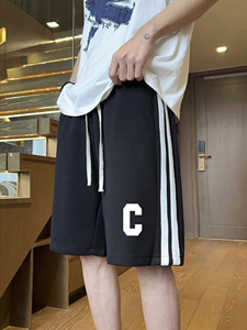 港风短裤男夏季潮流宽松条纹百搭休闲运动五分裤阔脚ins高街中裤