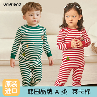 unifriend儿童秋衣套装 家居 纯棉男宝宝圣诞节a类女孩睡衣25年新款