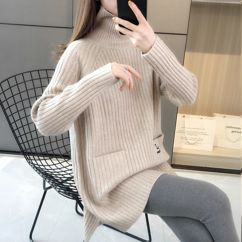 高领毛衣女士冬季加厚2025年新款软糯中长款打底衫慵懒风宽松外穿