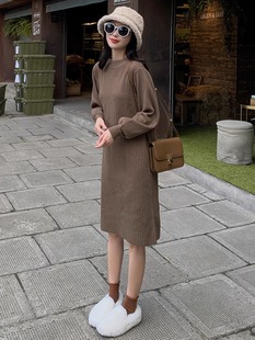 百搭显瘦毛衣打底裙 连衣裙女宽松中长款 春秋冬新款 小个子针织长袖