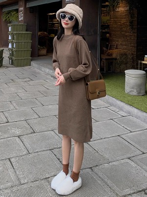 小个子针织连衣裙女宽松中长款