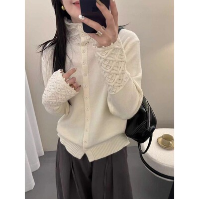 高级感半高领毛衣外套女2025新款秋冬韩系针织开衫可外穿内搭上衣