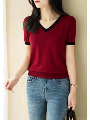 修身短袖时尚薄款冰丝针织衫上衣